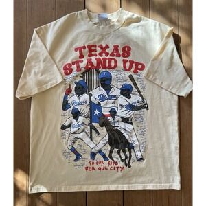 Texas Rangers Baseball Shirt XL Beige, Texas Stand Up, To Our City For Our City